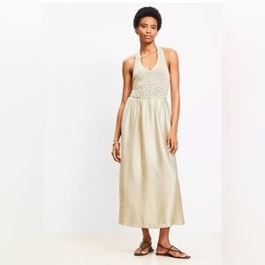 LOFT Cream Crochet Halter Maxi Dress